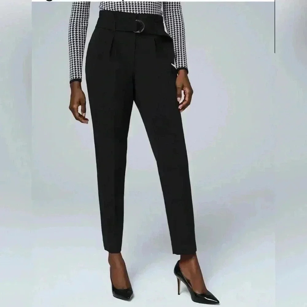 White House Black Market Black Tapered Ankle Pants with Belt Tie